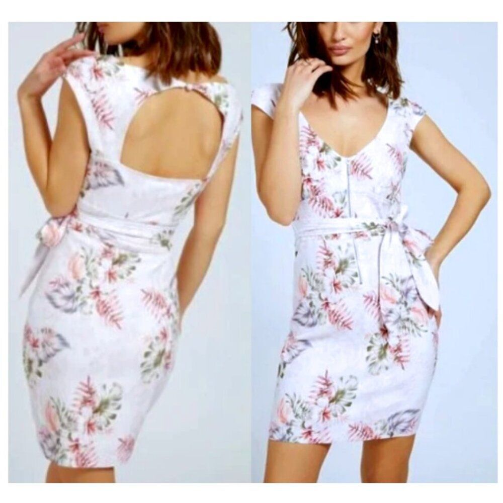 GUESS| Tristian Printed Open Back Mini Dress White Size 2